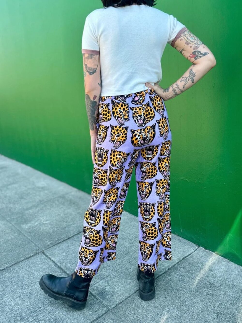 NOOWORKS Linen Catalina Pants Cheetah Head Print - Size 3X - Picture 9 of 10